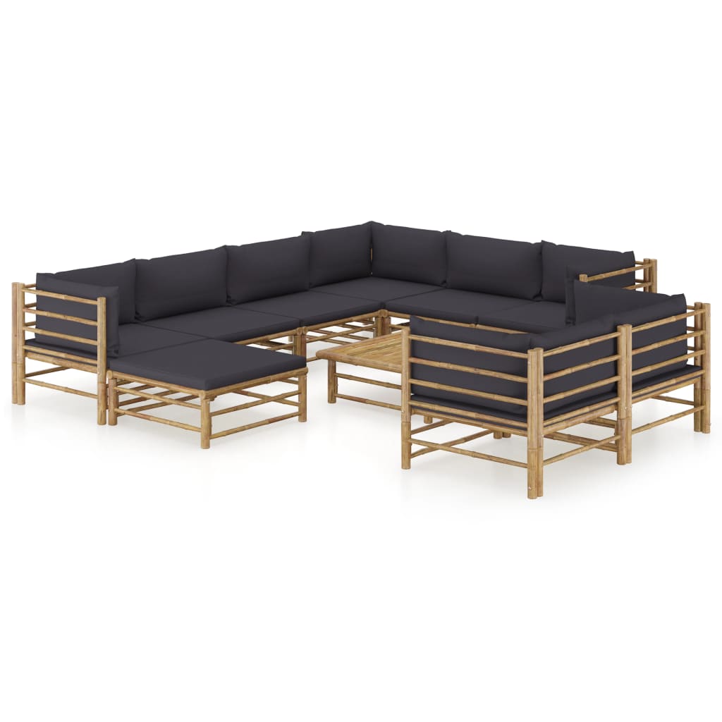 10-delige Loungeset met donkergrijze kussens bamboe is nu te koop bij PeponiXL, paradijselijk wonen!