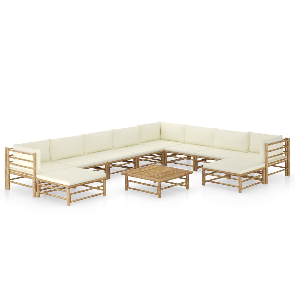 11-delige Loungeset met crèmewitte kussens bamboe is nu te koop bij PeponiXL, paradijselijk wonen!