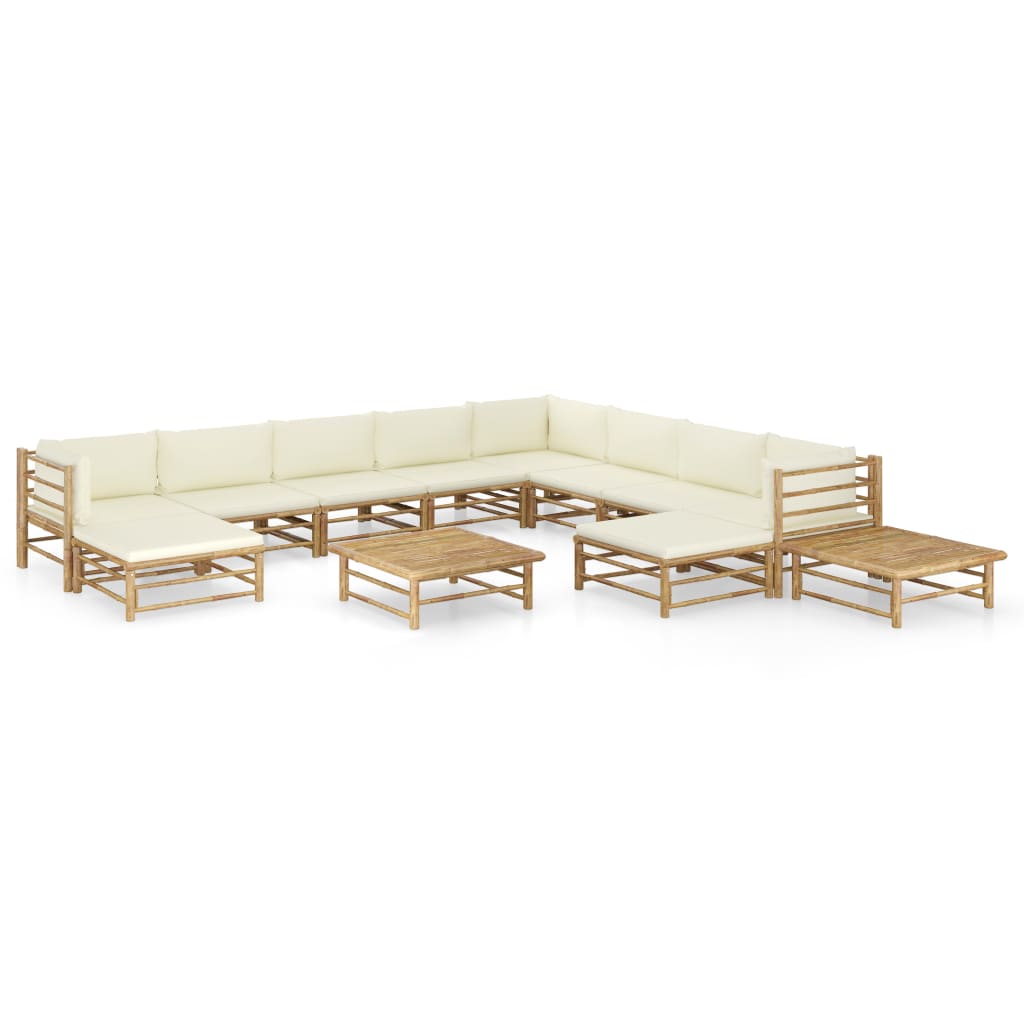 12-delige Loungeset met crèmewitte kussens bamboe is nu te koop bij PeponiXL, paradijselijk wonen!
