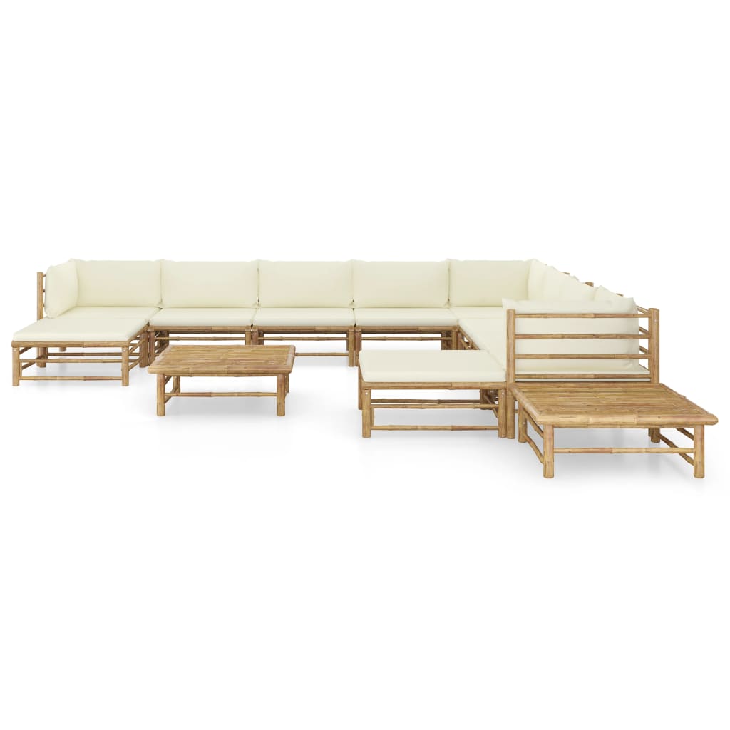 12-delige Loungeset met crèmewitte kussens bamboe is nu te koop bij PeponiXL, paradijselijk wonen!