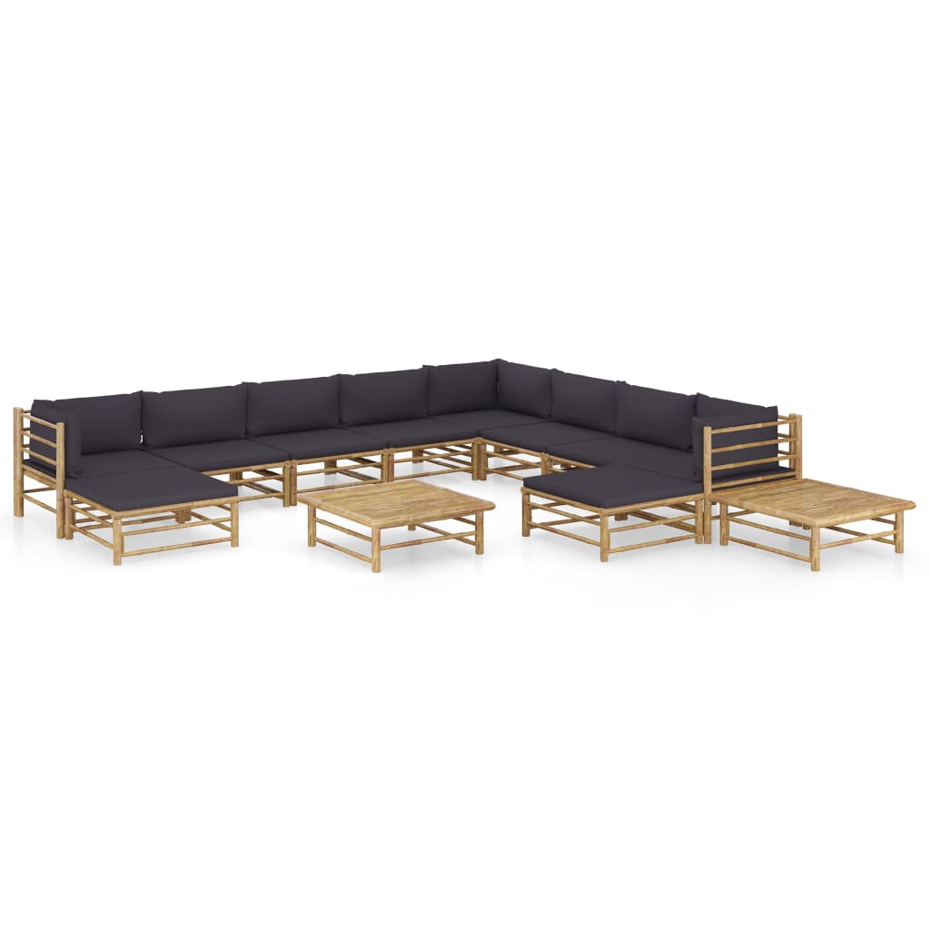 12-delige Loungeset met donkergrijze kussens bamboe is nu te koop bij PeponiXL, paradijselijk wonen!