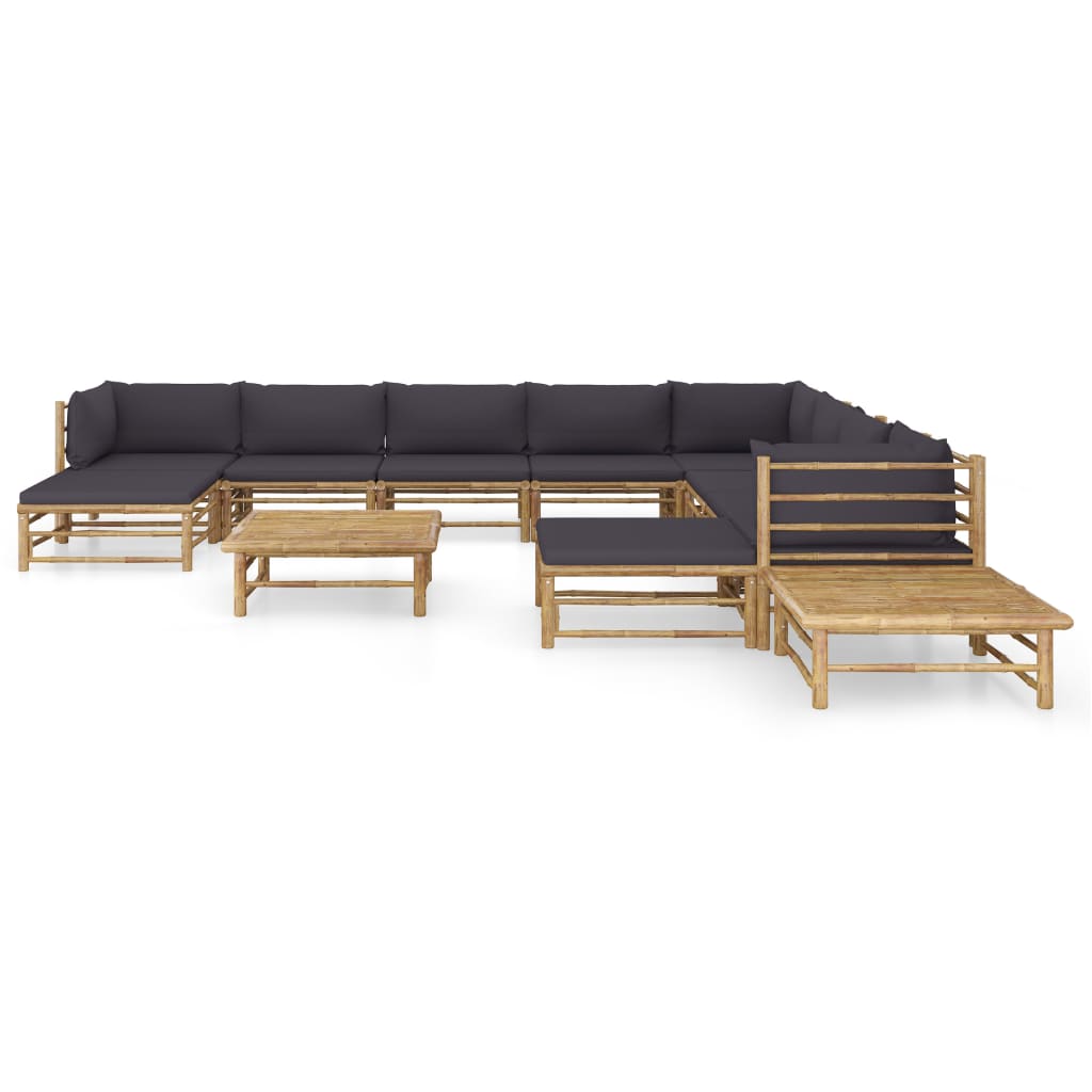 12-delige Loungeset met donkergrijze kussens bamboe is nu te koop bij PeponiXL, paradijselijk wonen!