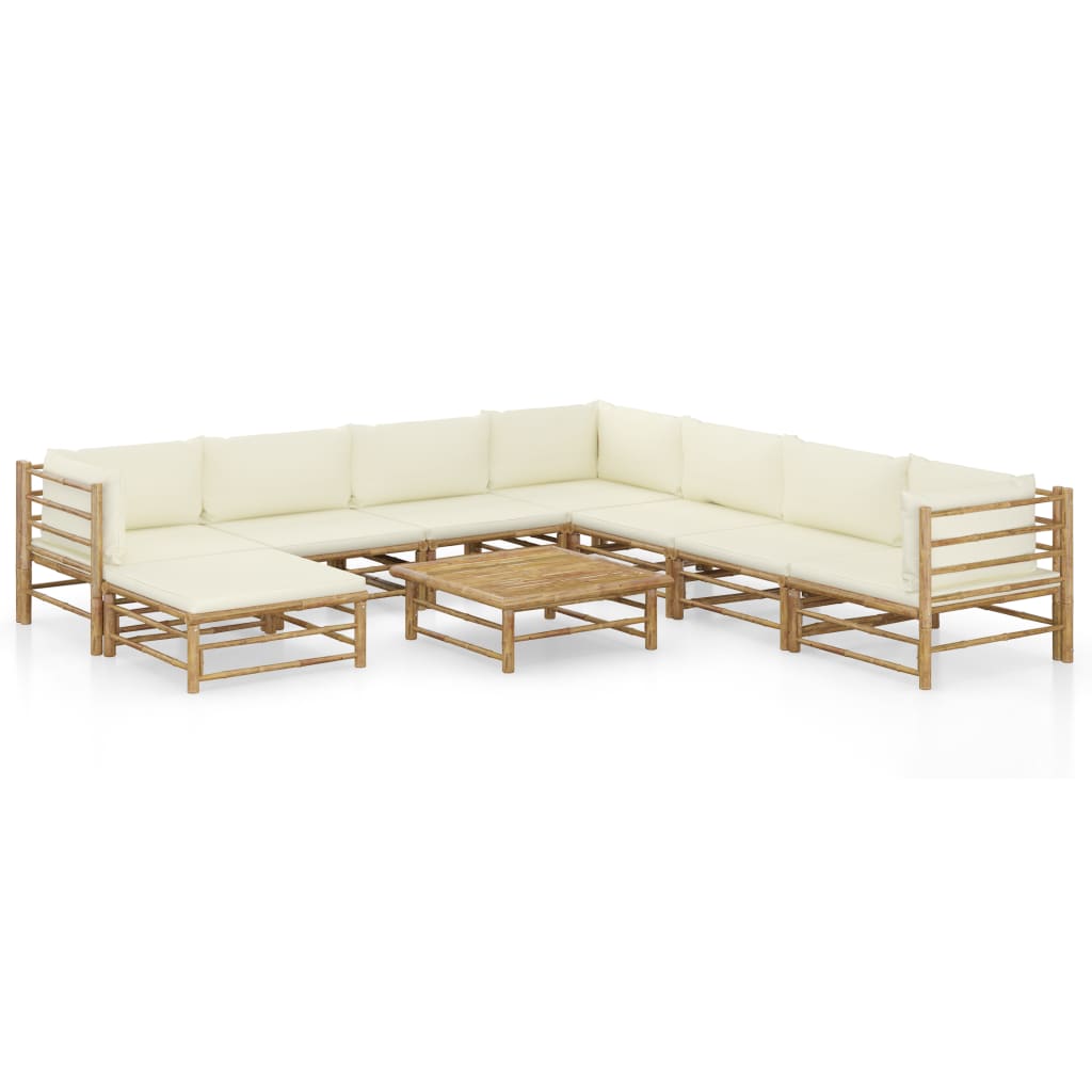9-delige Loungeset met crèmewitte kussens bamboe is nu te koop bij PeponiXL, paradijselijk wonen!