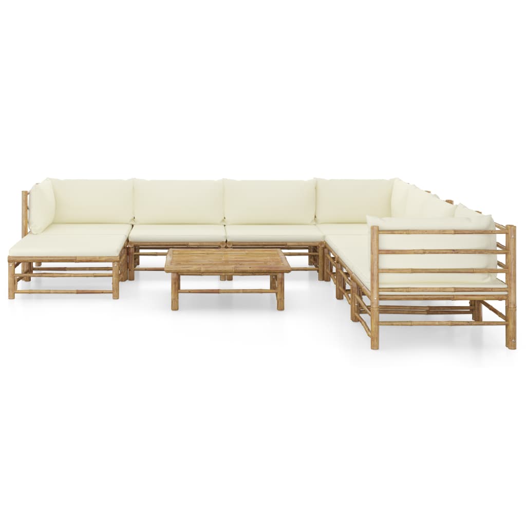 9-delige Loungeset met crèmewitte kussens bamboe is nu te koop bij PeponiXL, paradijselijk wonen!