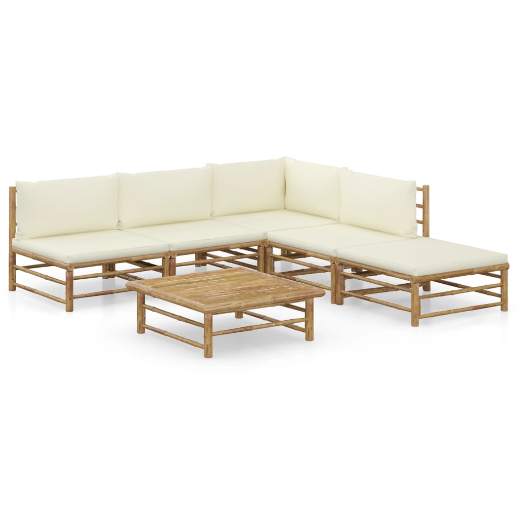 6-delige Loungeset met crèmewitte kussens bamboe is nu te koop bij PeponiXL, paradijselijk wonen!