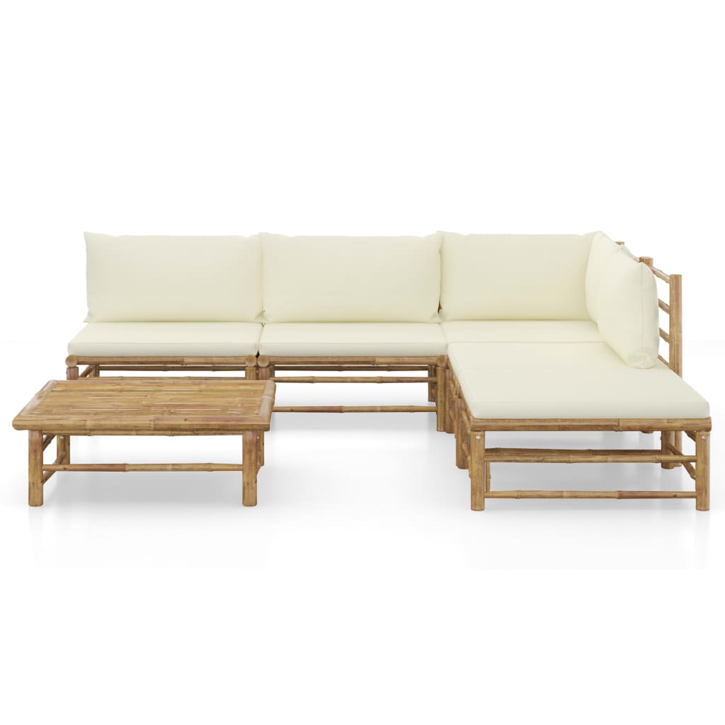 6-delige Loungeset met crèmewitte kussens bamboe is nu te koop bij PeponiXL, paradijselijk wonen!
