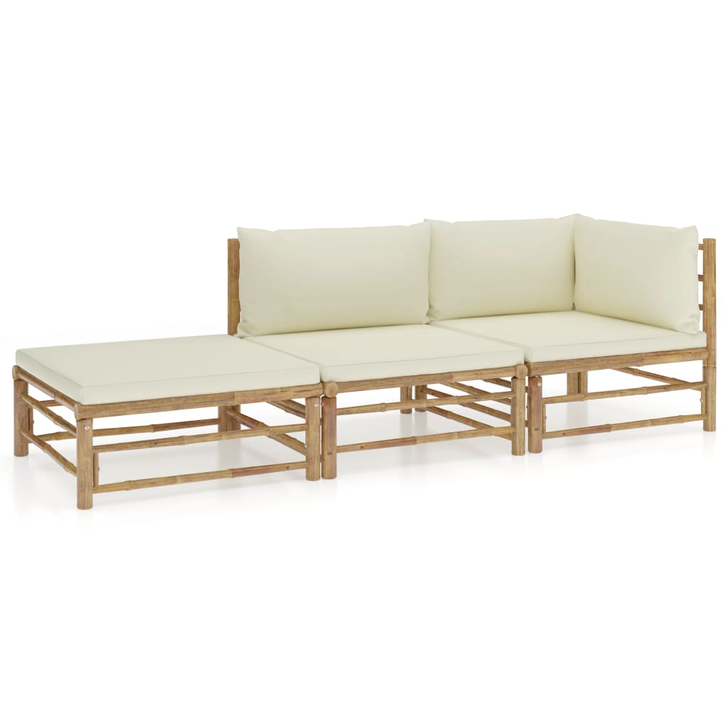 3-delige Loungeset met crèmewitte kussens bamboe is nu te koop bij PeponiXL, paradijselijk wonen!