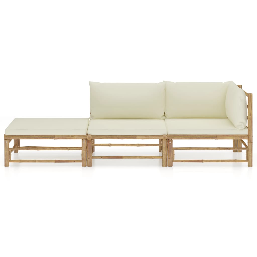 3-delige Loungeset met crèmewitte kussens bamboe is nu te koop bij PeponiXL, paradijselijk wonen!