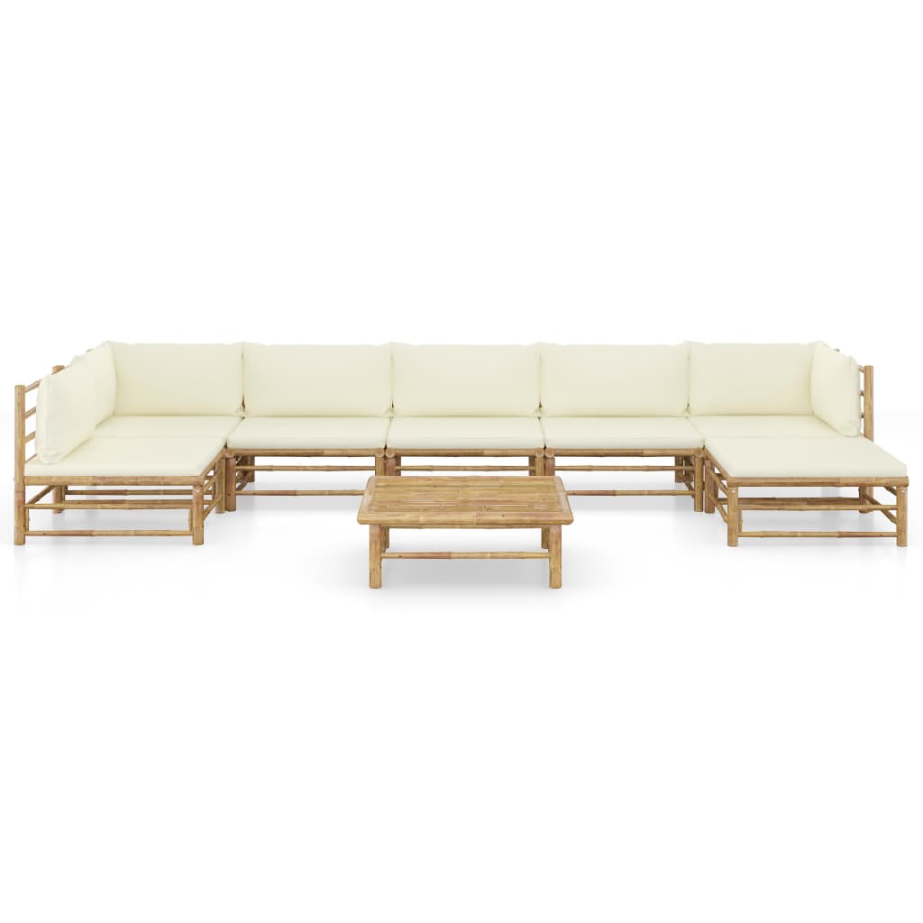 8-delige Loungeset met crèmewitte kussens bamboe is nu te koop bij PeponiXL, paradijselijk wonen!