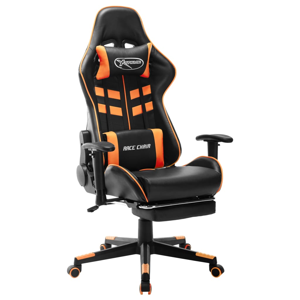 Gamestoel met voetensteun kunstleer zwart en oranje is nu te koop bij PeponiXL, paradijselijk wonen!
