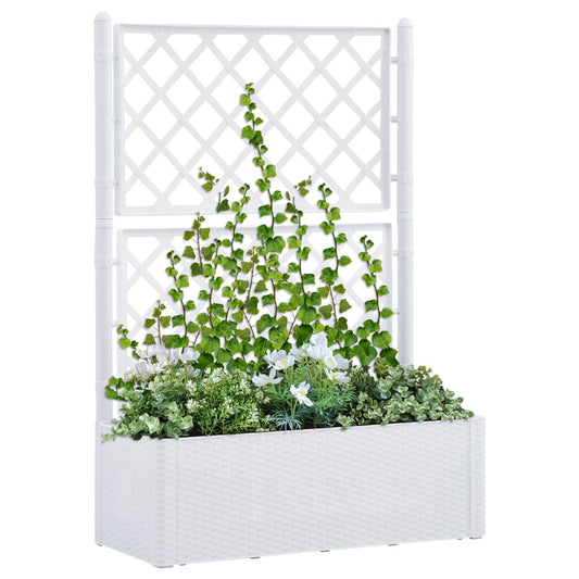 Plantenbak hoog met latwerk en zelfbewateringssysteem wit is nu te koop bij PeponiXL, paradijselijk wonen!