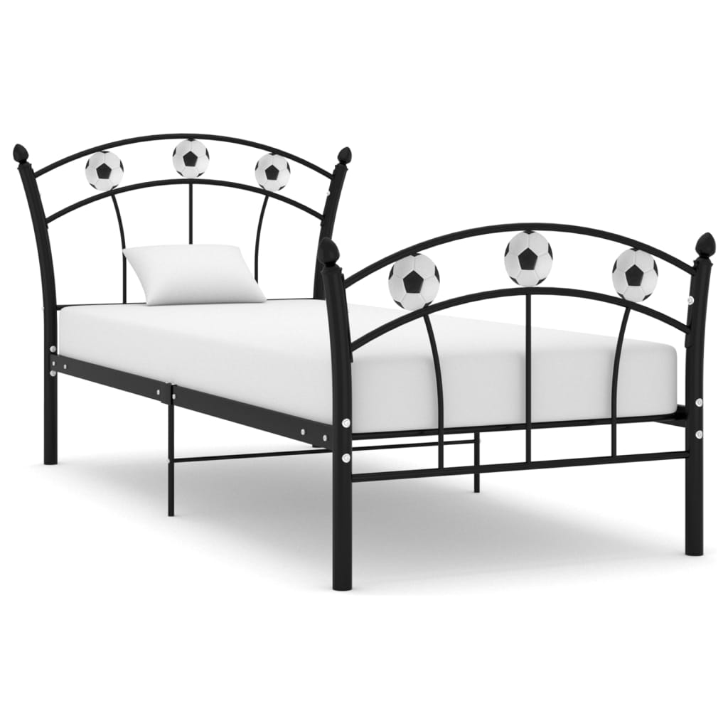 Bedframe met voetbaldesign metaal zwart 90x200 cm is nu te koop bij PeponiXL, paradijselijk wonen!