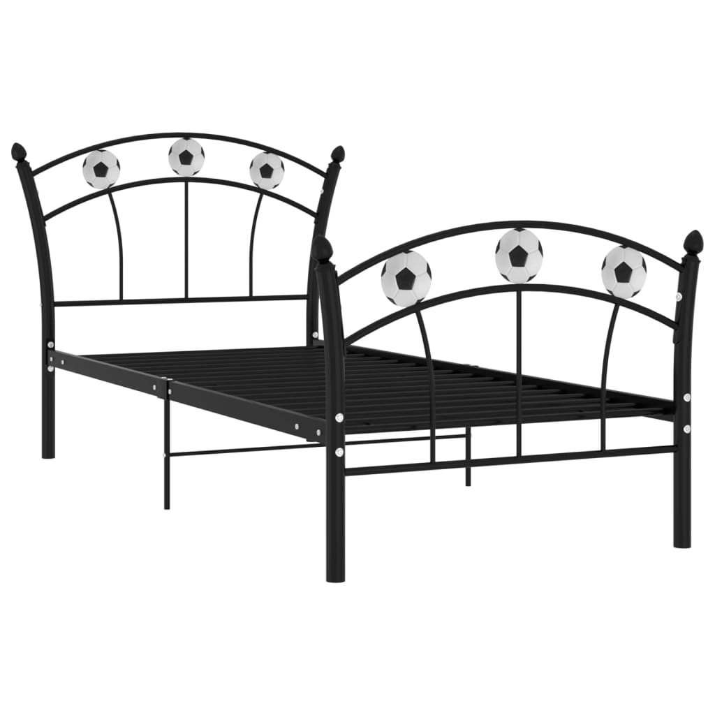 Bedframe met voetbaldesign metaal zwart 90x200 cm is nu te koop bij PeponiXL, paradijselijk wonen!