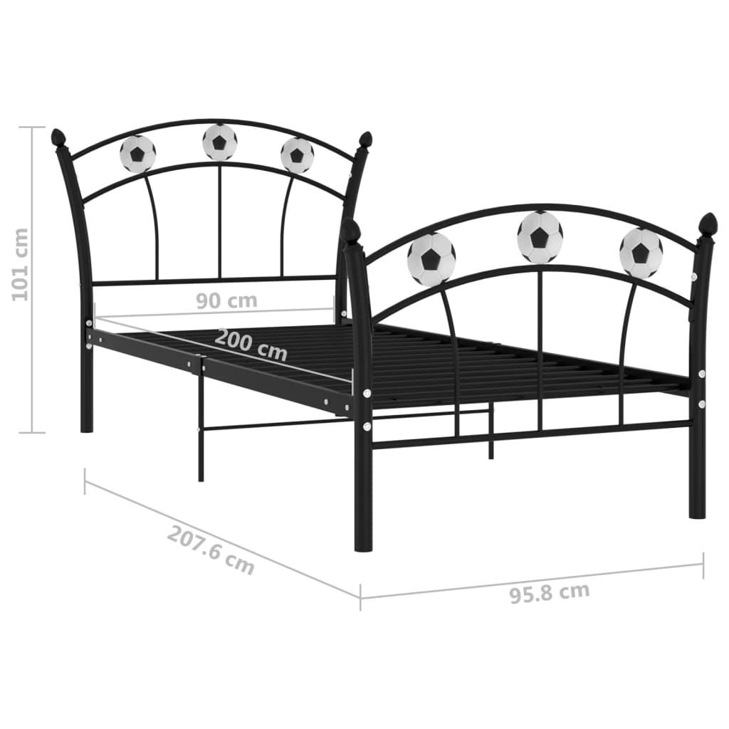 Bedframe met voetbaldesign metaal zwart 90x200 cm is nu te koop bij PeponiXL, paradijselijk wonen!