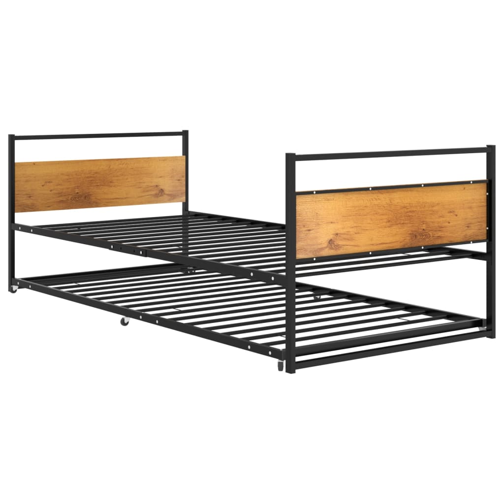 Bedframe uitschuifbaar metaal zwart 90x200 cm is nu te koop bij PeponiXL, paradijselijk wonen!