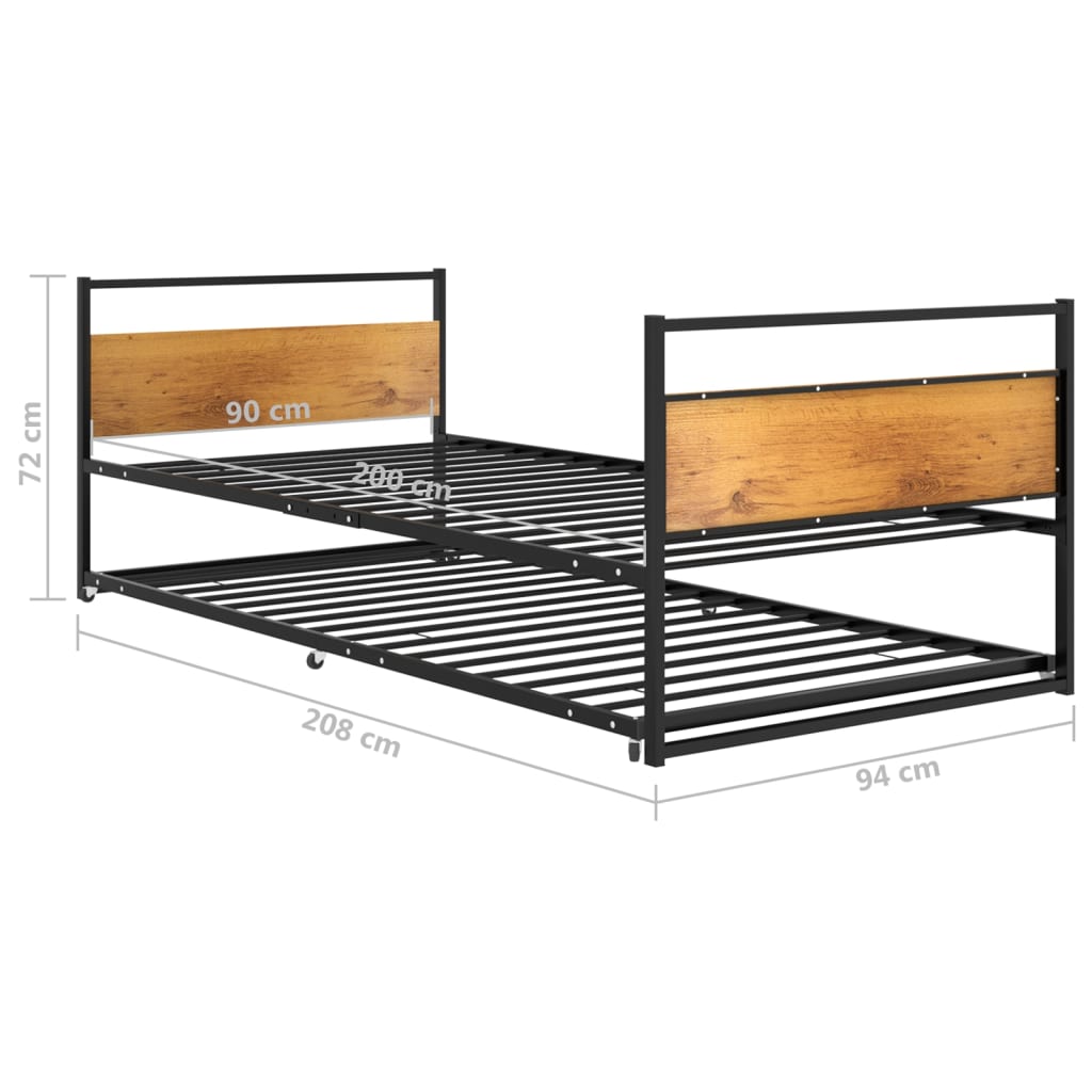 Bedframe uitschuifbaar metaal zwart 90x200 cm is nu te koop bij PeponiXL, paradijselijk wonen!