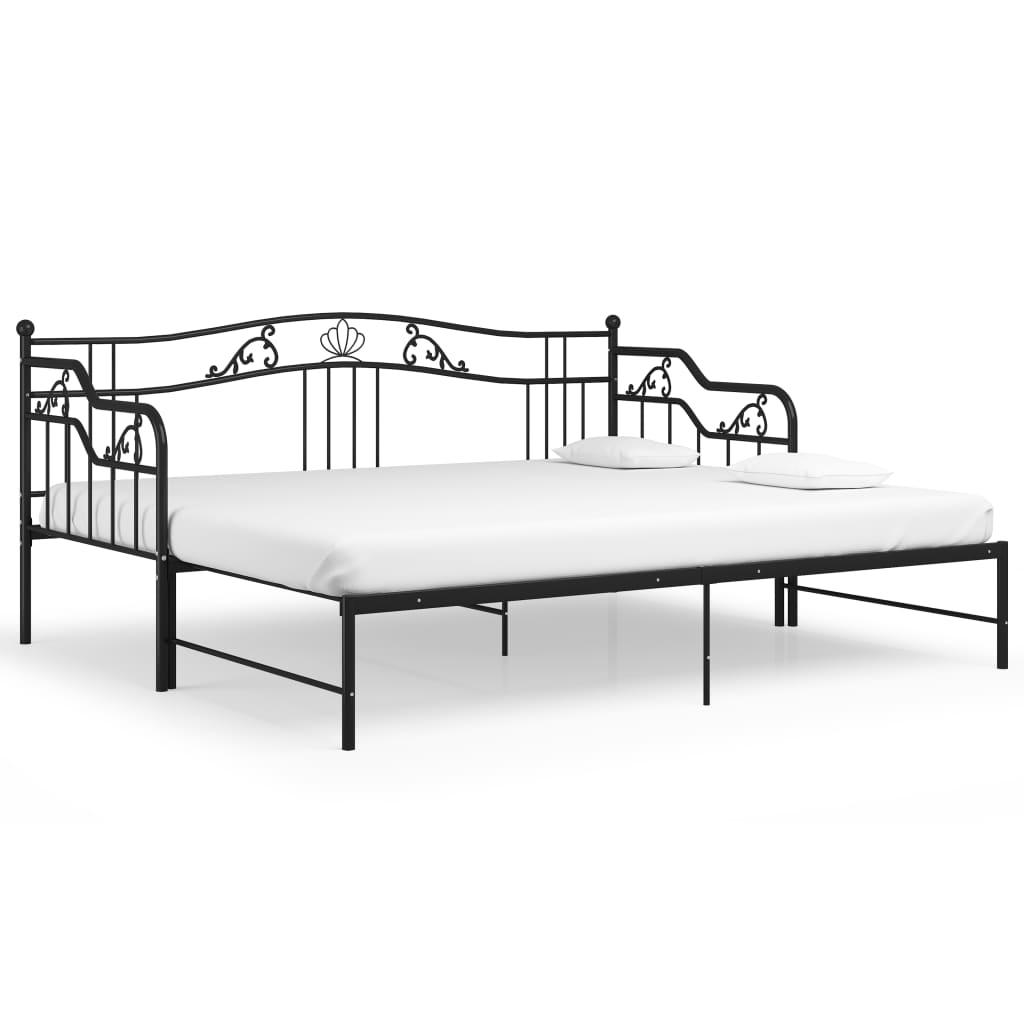 Slaapbank uittrekbaar metaal zwart 90x200 cm is nu te koop bij PeponiXL, paradijselijk wonen!