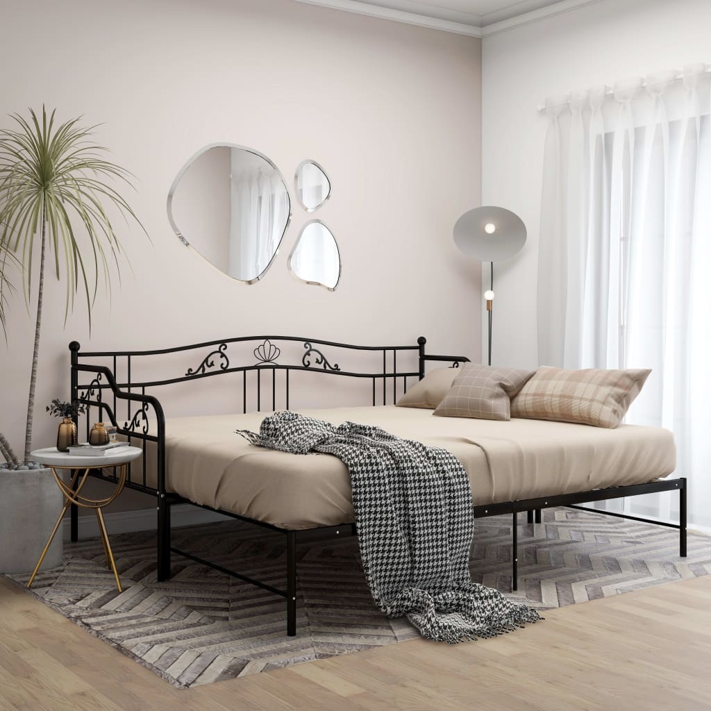 Slaapbank uittrekbaar metaal zwart 90x200 cm is nu te koop bij PeponiXL, paradijselijk wonen!