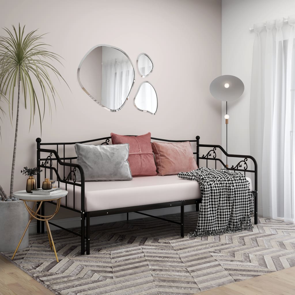 Slaapbank uittrekbaar metaal zwart 90x200 cm is nu te koop bij PeponiXL, paradijselijk wonen!