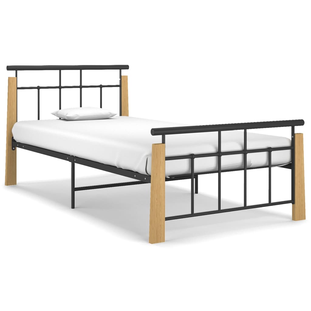 Bedframe metaal en massief eikenhout 90x200 cm is nu te koop bij PeponiXL, paradijselijk wonen!