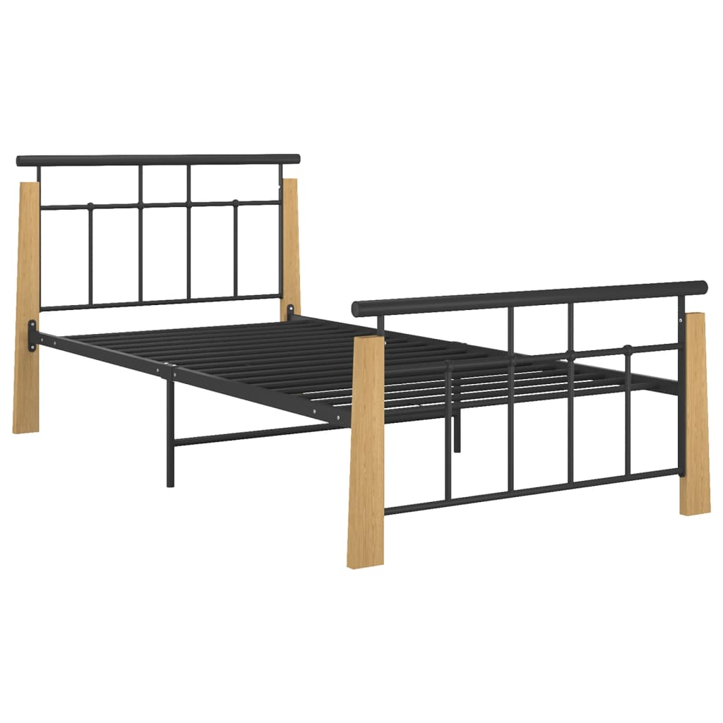 Bedframe metaal en massief eikenhout 90x200 cm is nu te koop bij PeponiXL, paradijselijk wonen!
