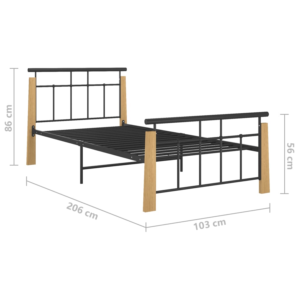 Bedframe metaal en massief eikenhout 90x200 cm is nu te koop bij PeponiXL, paradijselijk wonen!