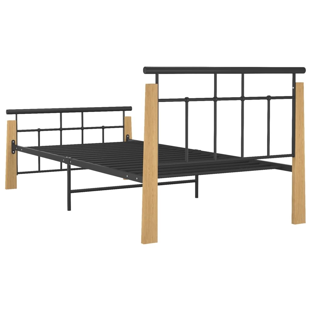 Bedframe metaal en massief eikenhout 100x200 cm is nu te koop bij PeponiXL, paradijselijk wonen!