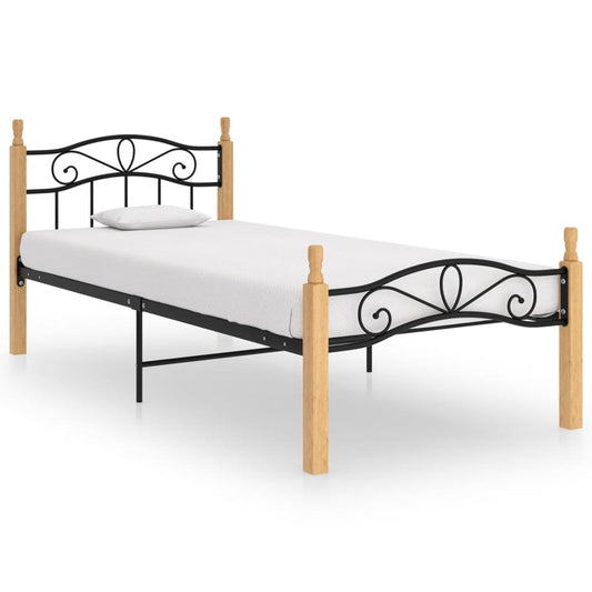 Bedframe metaal en massief eikenhout zwart 90x200 cm is nu te koop bij PeponiXL, paradijselijk wonen!