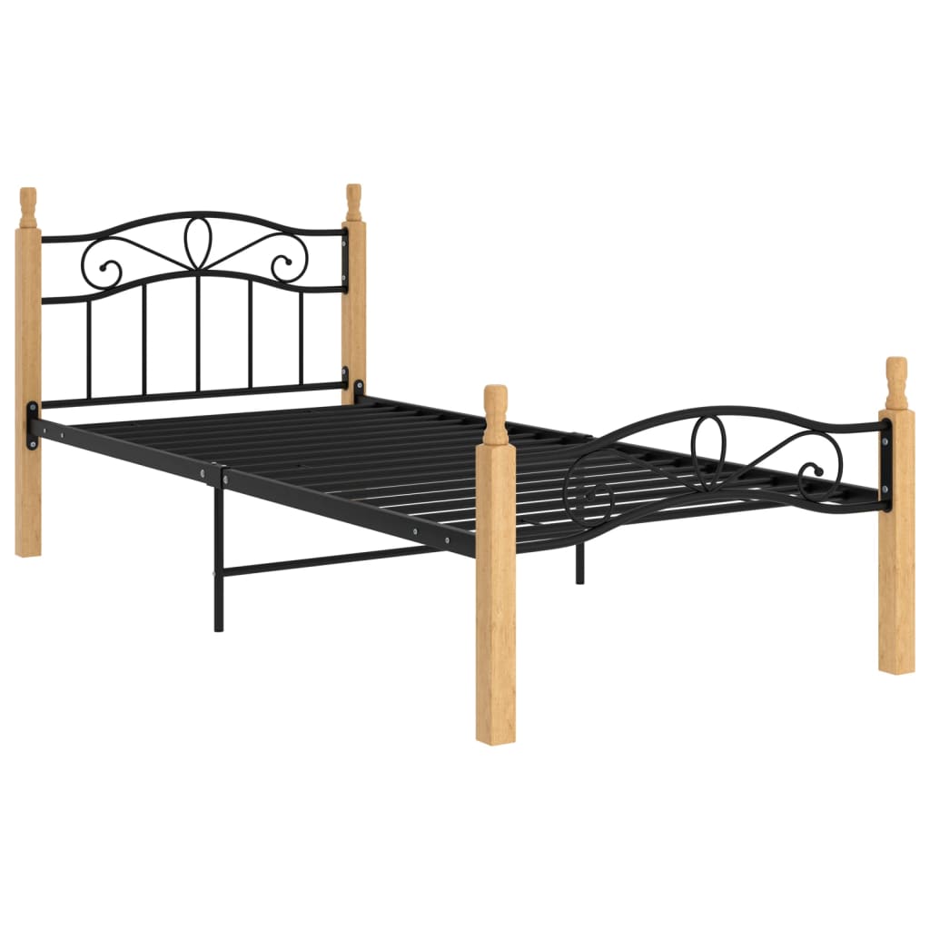 Bedframe metaal en massief eikenhout zwart 90x200 cm is nu te koop bij PeponiXL, paradijselijk wonen!