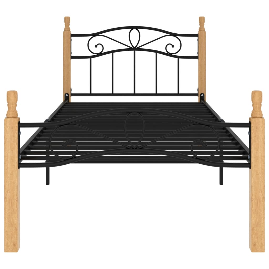 Bedframe metaal en massief eikenhout zwart 90x200 cm is nu te koop bij PeponiXL, paradijselijk wonen!
