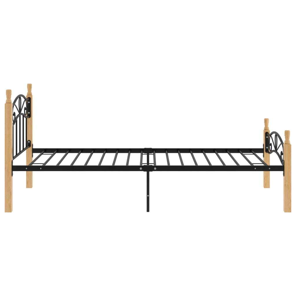Bedframe metaal en massief eikenhout zwart 90x200 cm is nu te koop bij PeponiXL, paradijselijk wonen!