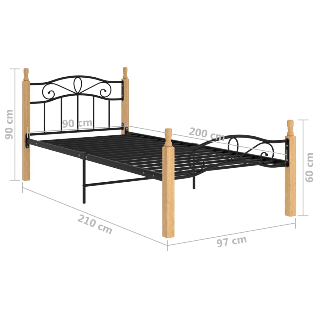 Bedframe metaal en massief eikenhout zwart 90x200 cm is nu te koop bij PeponiXL, paradijselijk wonen!