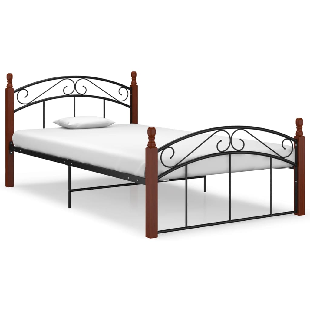 Bedframe metaal en massief eikenhout zwart 120x200 cm is nu te koop bij PeponiXL, paradijselijk wonen!