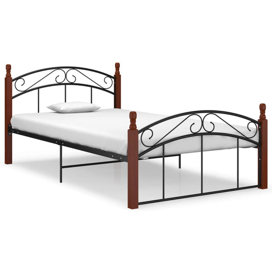 Bedframe metaal en massief eikenhout zwart 120x200 cm is nu te koop bij PeponiXL, paradijselijk wonen!