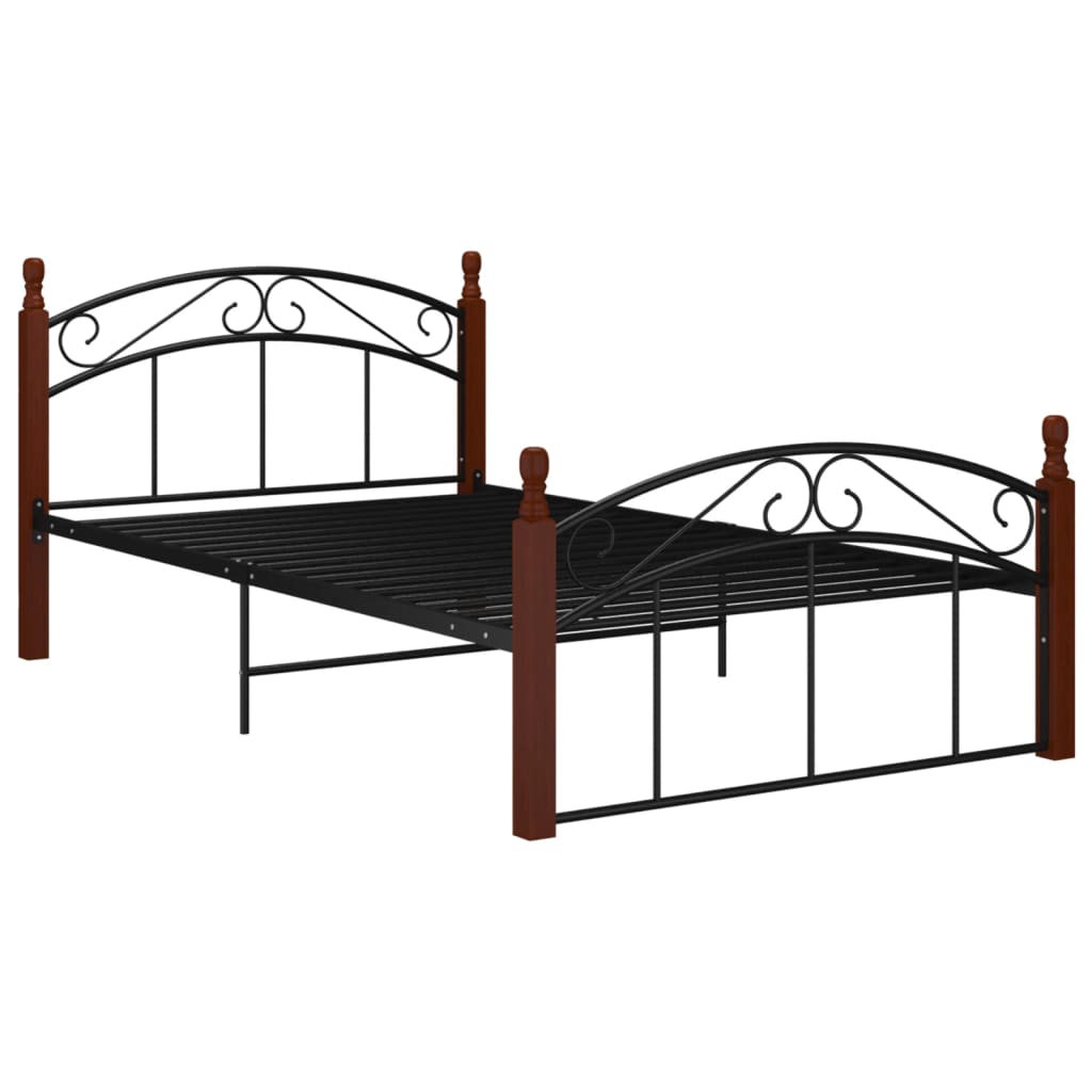 Bedframe metaal en massief eikenhout zwart 120x200 cm is nu te koop bij PeponiXL, paradijselijk wonen!