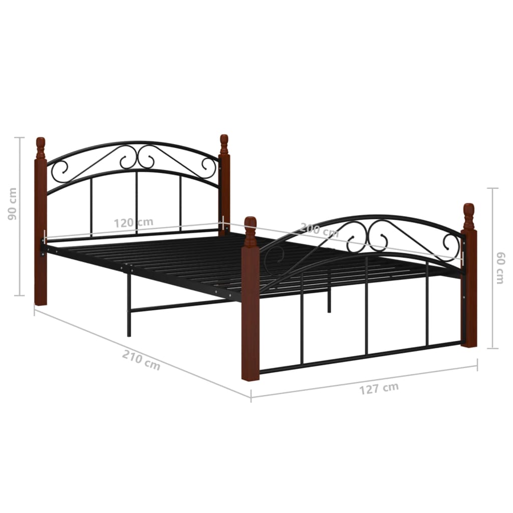 Bedframe metaal en massief eikenhout zwart 120x200 cm is nu te koop bij PeponiXL, paradijselijk wonen!