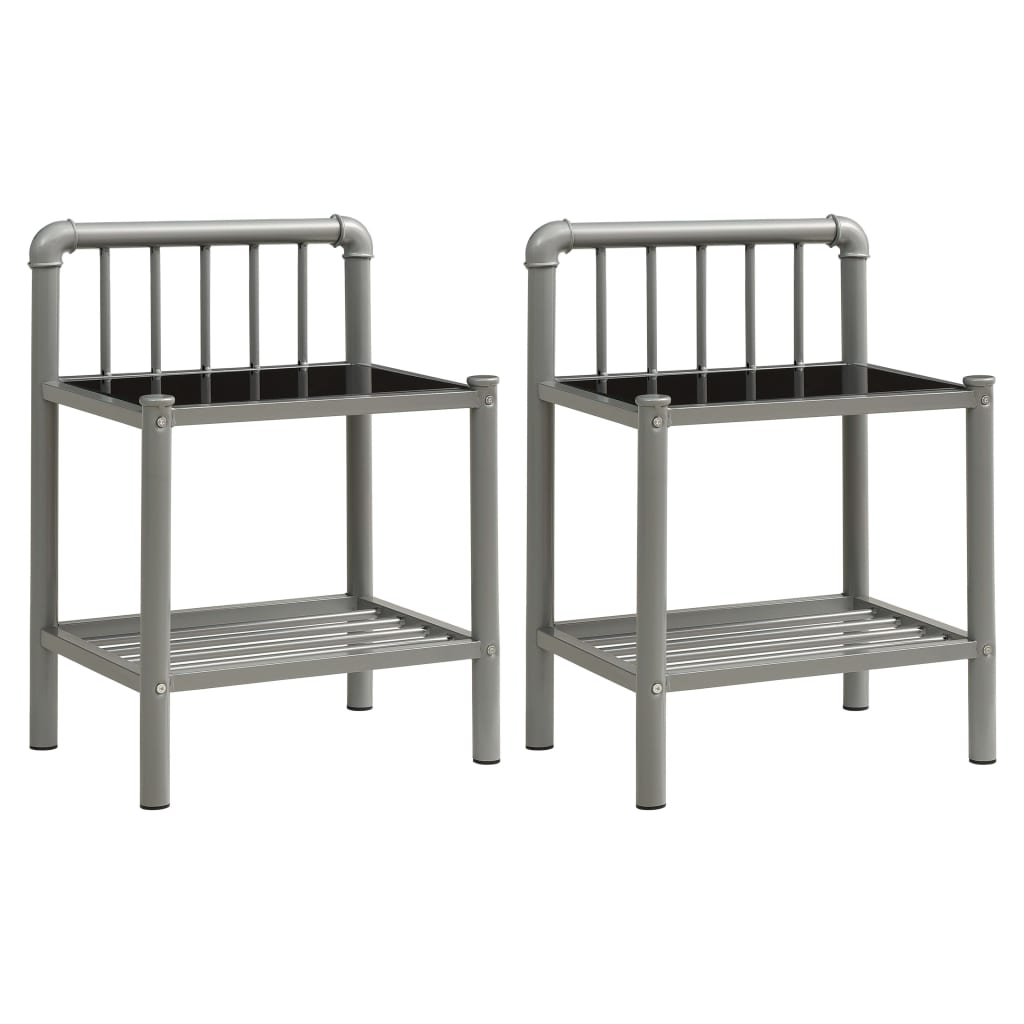 Nachtkastjes 2 st metaal en glas grijs en zwart is nu te koop bij PeponiXL, paradijselijk wonen!