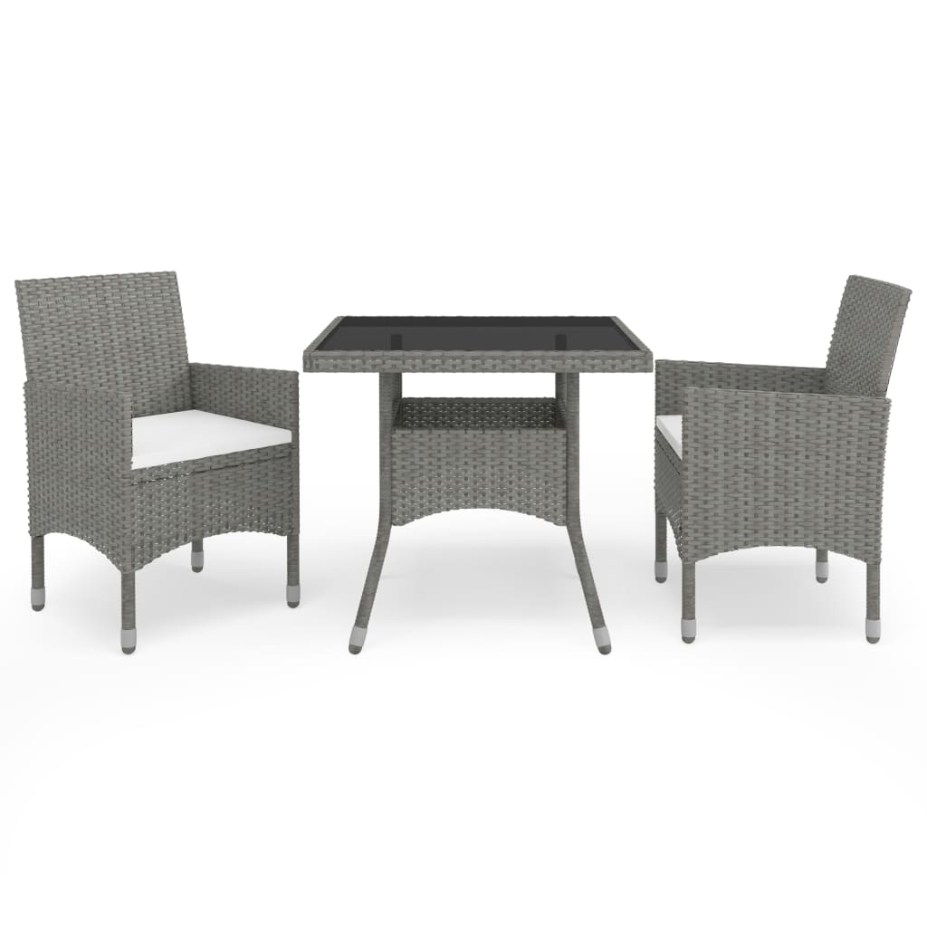 3-delige Tuinset poly rattan en glas grijs is nu te koop bij PeponiXL, paradijselijk wonen!