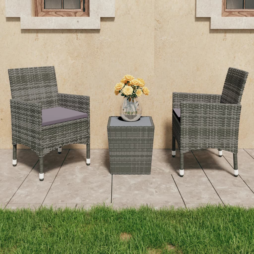 3-delige Bistroset poly rattan en gehard glas grijs is nu te koop bij PeponiXL, paradijselijk wonen!