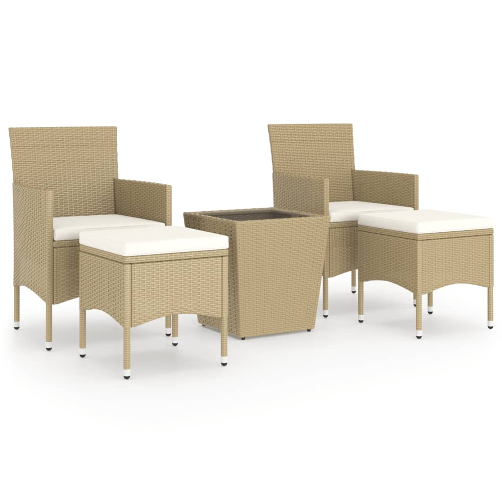 5-delige Bistroset poly rattan en gehard glas beige is nu te koop bij PeponiXL, paradijselijk wonen!