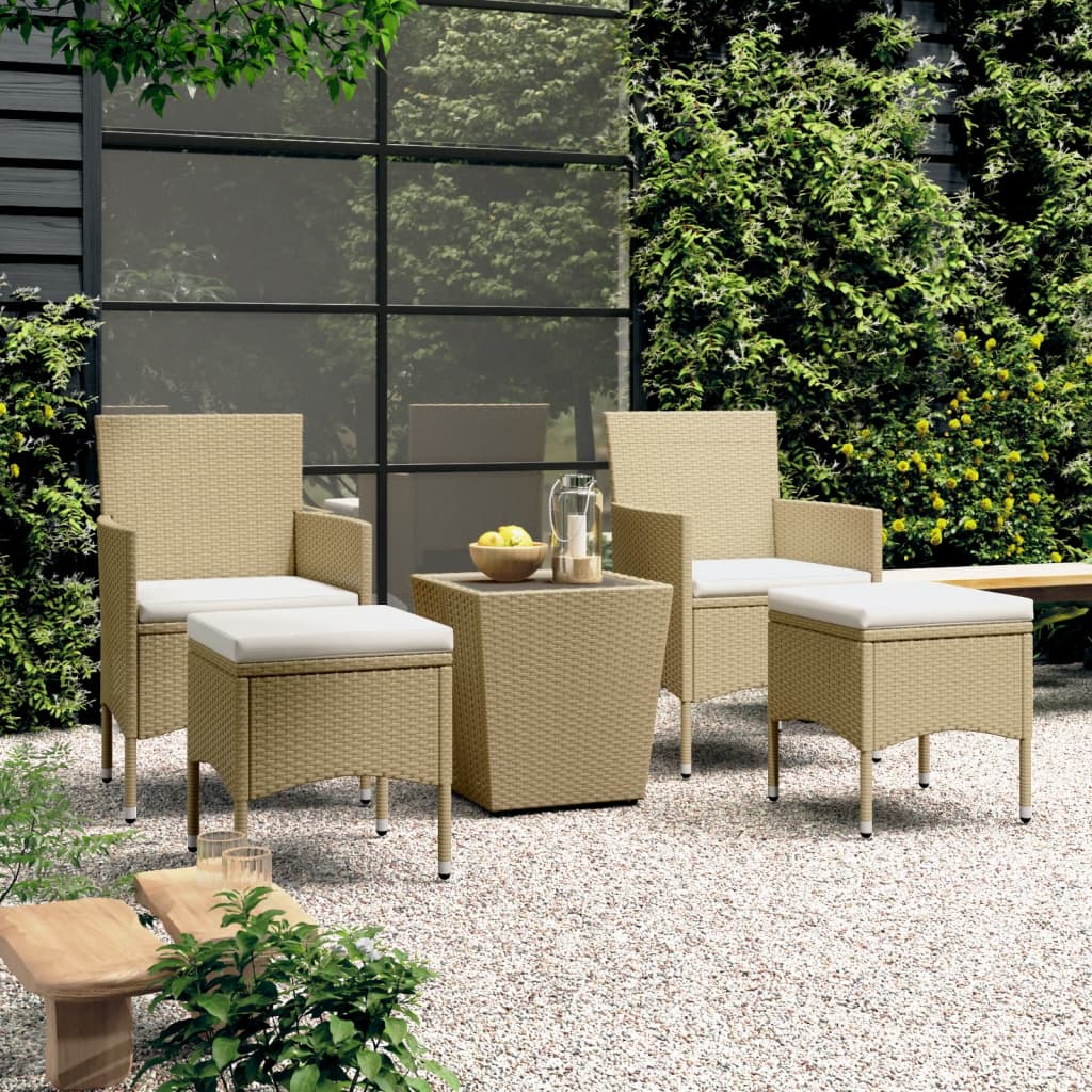 5-delige Bistroset poly rattan en gehard glas beige is nu te koop bij PeponiXL, paradijselijk wonen!