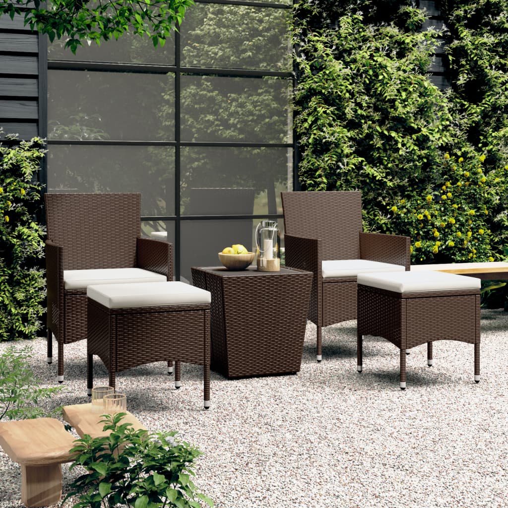 5-delige Bistroset poly rattan en gehard glas bruin is nu te koop bij PeponiXL, paradijselijk wonen!