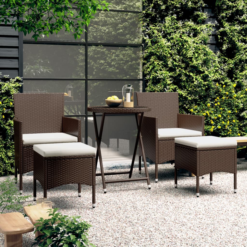 5-delige Bistroset poly rattan en gehard glas bruin is nu te koop bij PeponiXL, paradijselijk wonen!