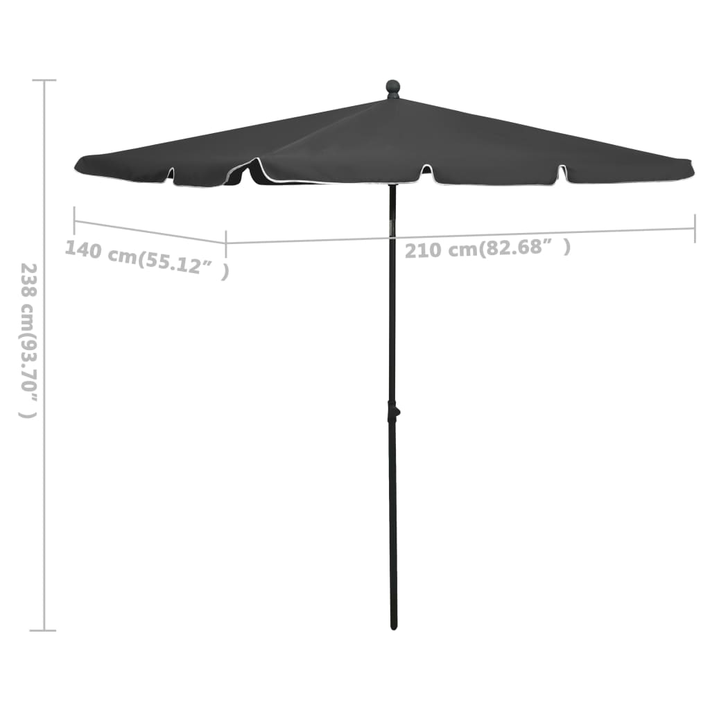 Parasol met paal 210x140 cm antracietkleurig is nu te koop bij PeponiXL, paradijselijk wonen!