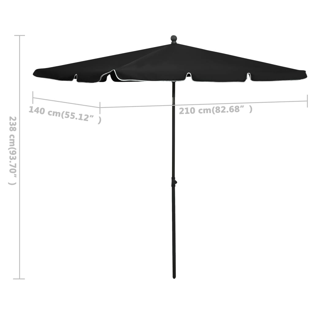 Parasol met paal 210x140 cm zwart is nu te koop bij PeponiXL, paradijselijk wonen!