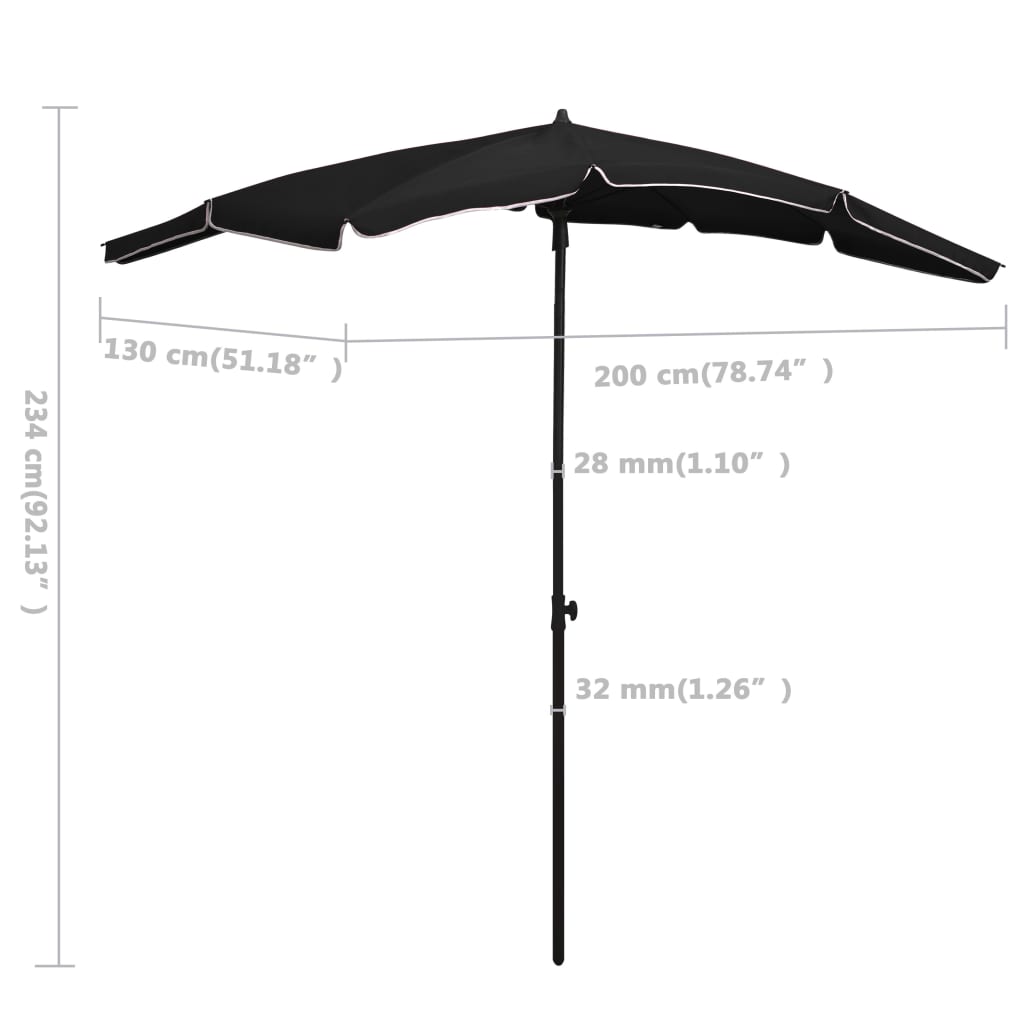 Parasol met paal 200x130 cm zwart is nu te koop bij PeponiXL, paradijselijk wonen!