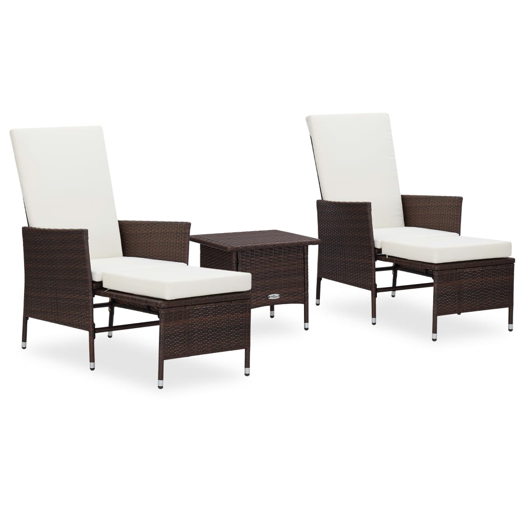 3-delige Loungeset met kussens poly rattan bruin is nu te koop bij PeponiXL, paradijselijk wonen!