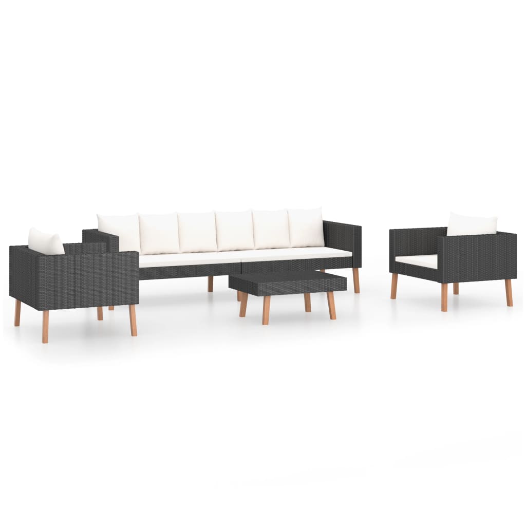 4-delige Loungeset met kussens poly rattan zwart is nu te koop bij PeponiXL, paradijselijk wonen!