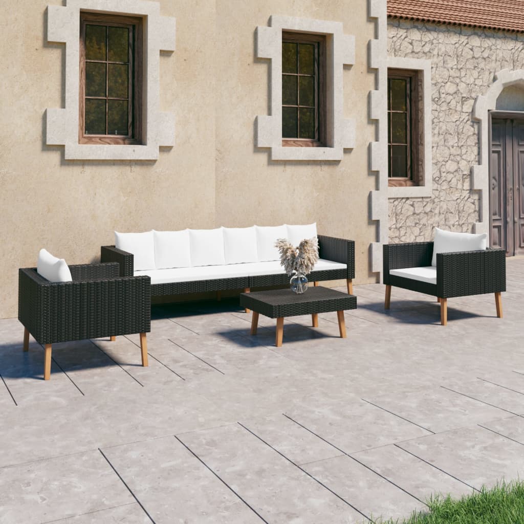 4-delige Loungeset met kussens poly rattan zwart is nu te koop bij PeponiXL, paradijselijk wonen!