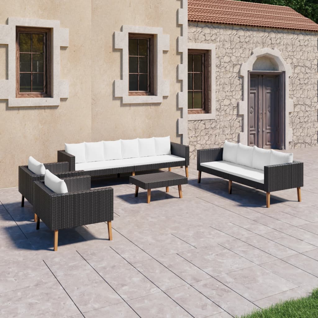 5-delige Loungeset met kussens poly rattan zwart is nu te koop bij PeponiXL, paradijselijk wonen!